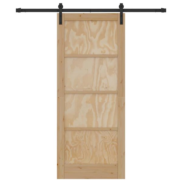 vidaXL Sliding Door Natural and Black 32.68 x 79.53 in Solid Pine Wood