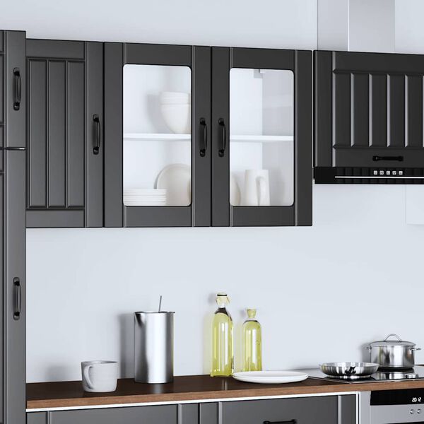 vidaXL Kitchen Wall Cabinet Black Engineered Wood Medium Wall Cabinet