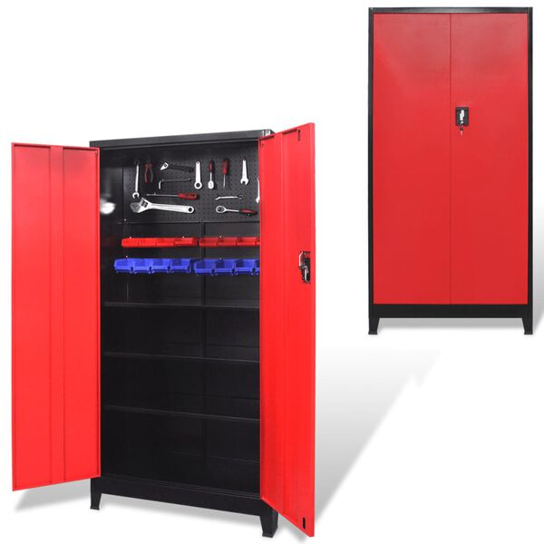 vidaXL Tool Cabinet with 2 Doors Steel 35.4"x15.7"x70.9" Black and Red
