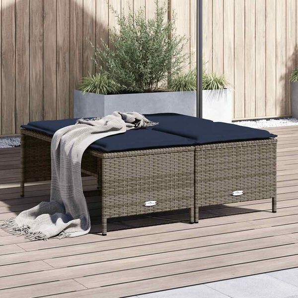 vidaXL Patio Stool Grey PE Rattan, Powder-Coated Steel Removable Covers
