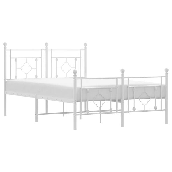 vidaXL Bed Frame White Powder-coated steel Double Bed Frame