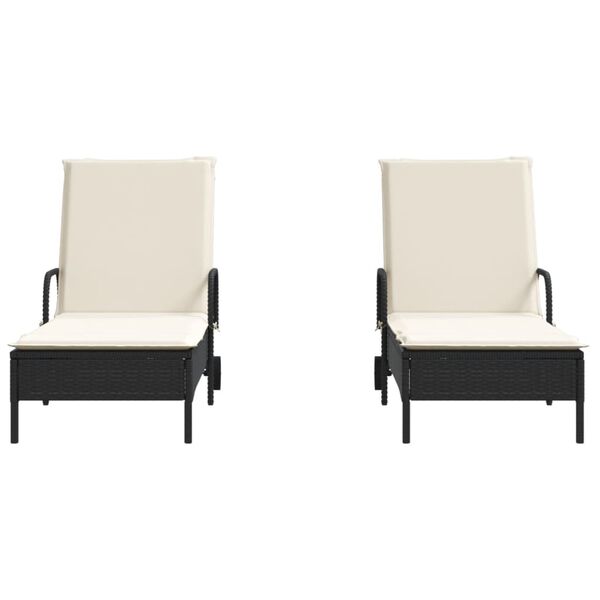 vidaXL Sun Lounger Black frame with cream white cushions