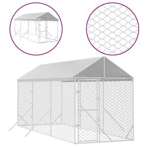 vidaXL Outdoor Dog Kennel Silver Galvanized steel, Polyethylene Large