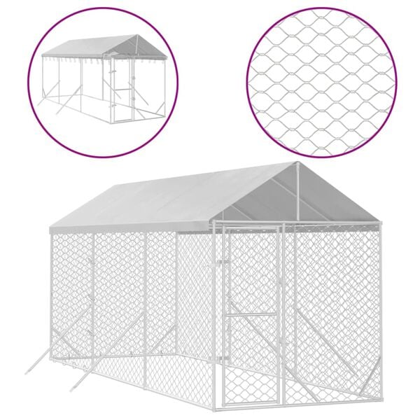 vidaXL Outdoor Dog Kennel Silver Galvanized steel, Polyethylene Large