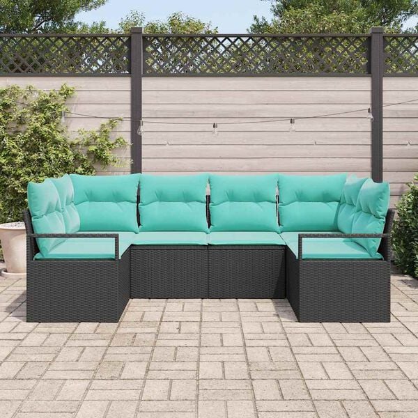 vidaXL Garden Sofa Set 6 pcs Black and Turquoise Poly Rattan