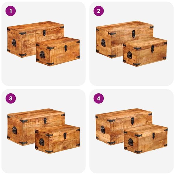 vidaXL Storage Box Rough Mango Wood Multiple Sizes Included Sturdy