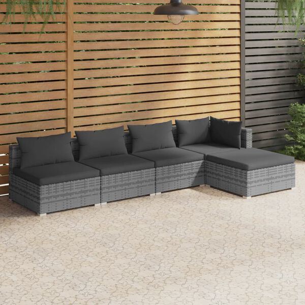 vidaXL Garden Lounge Set Gray PE rattan, powder-coated steel, plastic