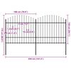 vidaXL Garden Fence with Spear Top Steel 141.3"x68.9" Black