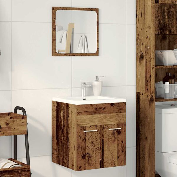 vidaXL Bathroom Furniture Set Old Wood Engineered Wood, Glass Standard