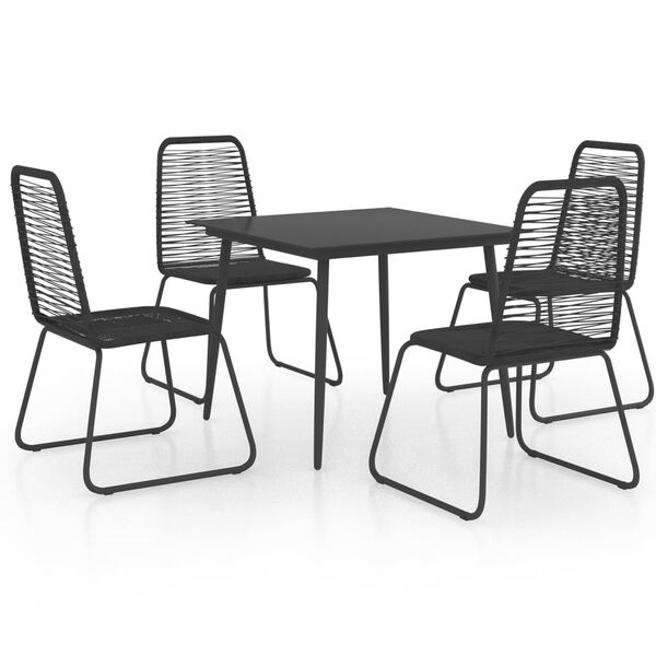 vidaXL Dining Set Black PVC Rattan, Powder-Coated Steel, Glass