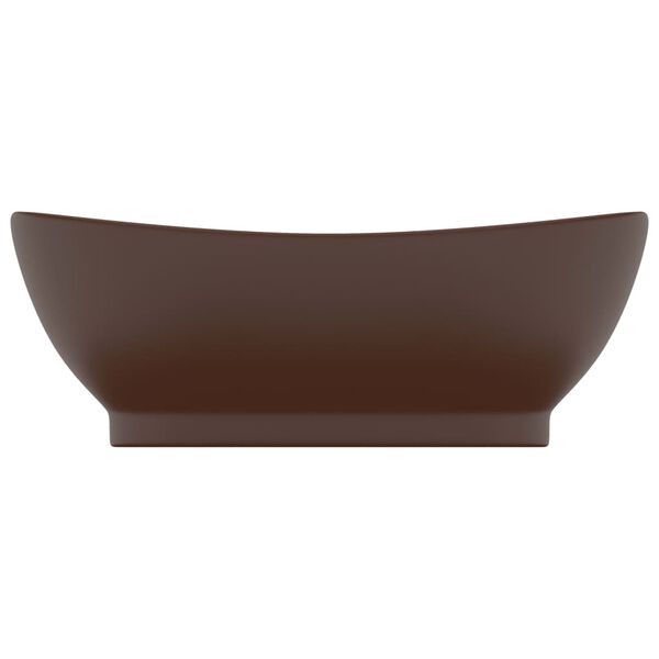 vidaXL Luxury Basin Overflow Oval Matt Dark Brown 23.0x15.4" Ceramic