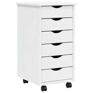 vidaXL Rolling Cabinet White Solid pine wood, engineered wood, plastic
