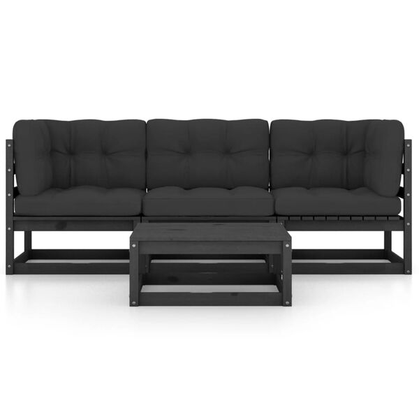 vidaXL Garden Lounge Set Black Solid pinewood, fabric (100% polyester)