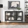vidaXL Sideboard Black Powder-Coated Steel, Fluted Glass Medium