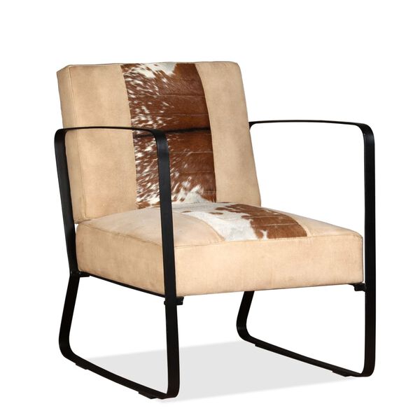 vidaXL Lounge Chair Brown, white, cream Genuine goatskin, Canvas, Steel