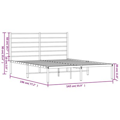vidaXL Metal Bed Frame with Headboard Black 53.9"x74.8"