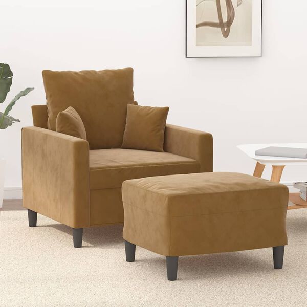 vidaXL Sofa Chair with Footstool Brown 23.6" Velvet
