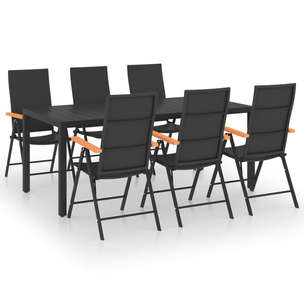 vidaXL Dining Set Black and Brown WPC, Aluminum, PE Rattan 7 Piece Set
