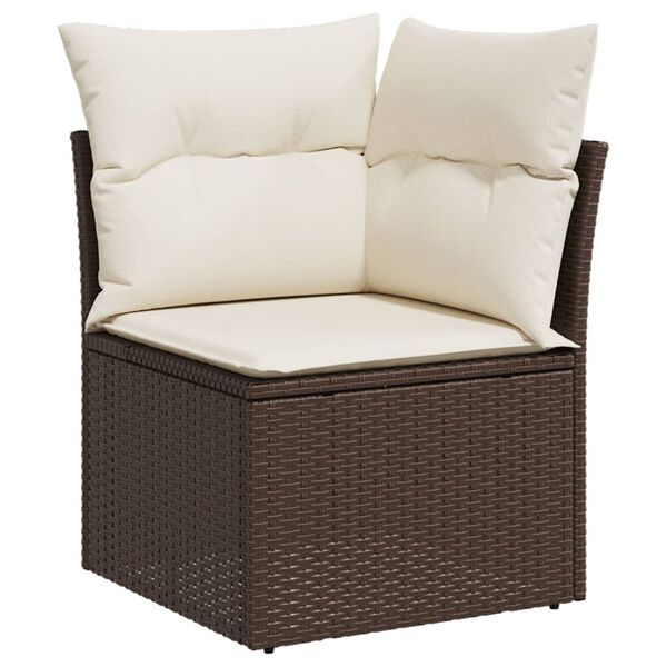 vidaXL Garden Sofa Set Brown PE rattan, powder-coated steel, polyester