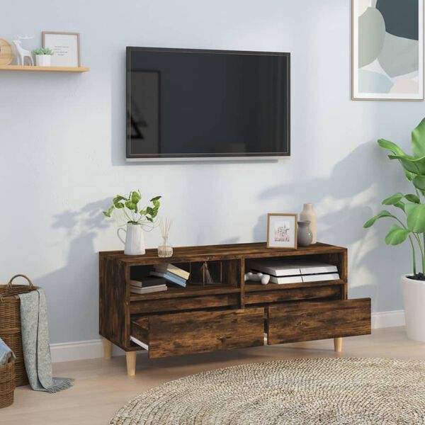 vidaXL TV Cabinet Smoked Oak Engineered wood, Eucalyptus wood