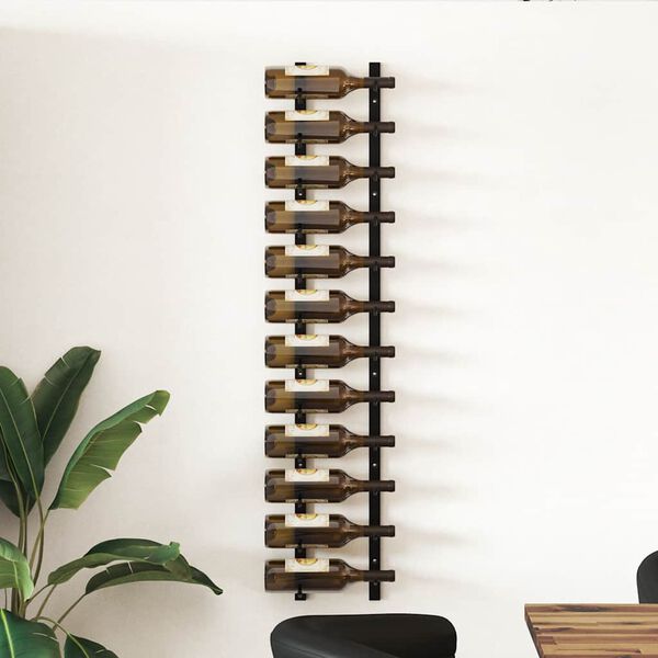 vidaXL Wall Mounted Wine Rack for 12 Bottles Black Iron