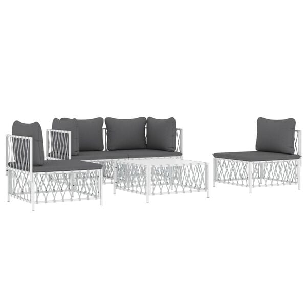 vidaXL 5 Piece Patio Lounge Set with Cushions White Steel
