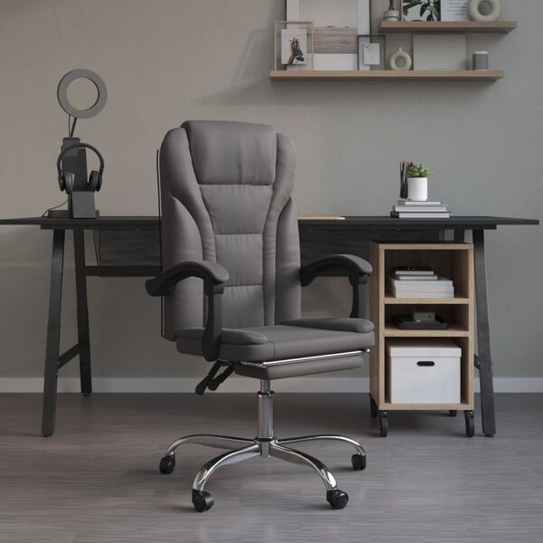 vidaXL Reclining Office Chair Grey Faux leather, metal, plywood, foam