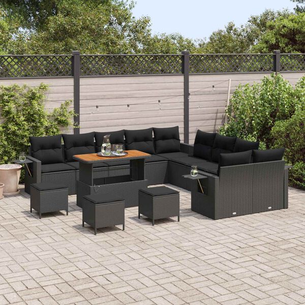 vidaXL Garden Sofa Set Height-Adjustable 14 pcs Black Poly Rattan