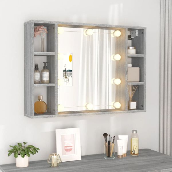 vidaXL Mirror Cabinet Gray Sonoma Engineered Wood, Acrylic Medium