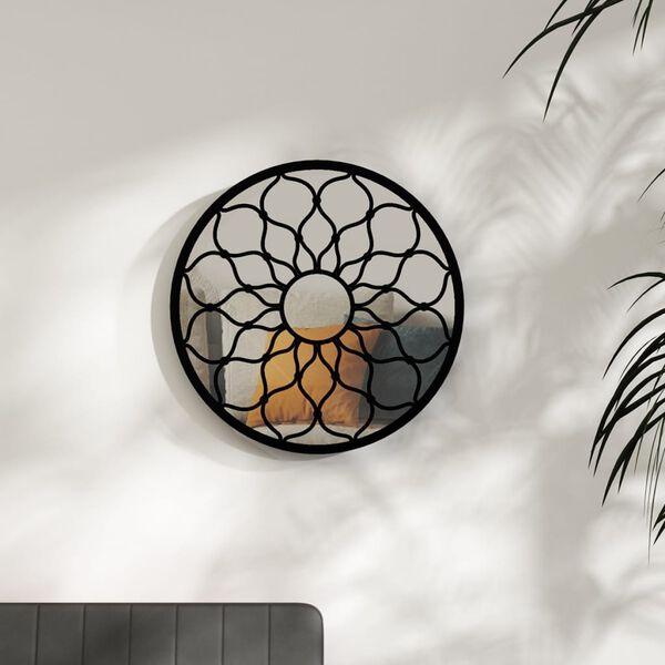 vidaXL Mirror Black Iron Medium Decorative Inlays Mirror Round