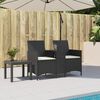 vidaXL Patio Sofa 2-Seater with Table and Cushions Black Poly Rattan