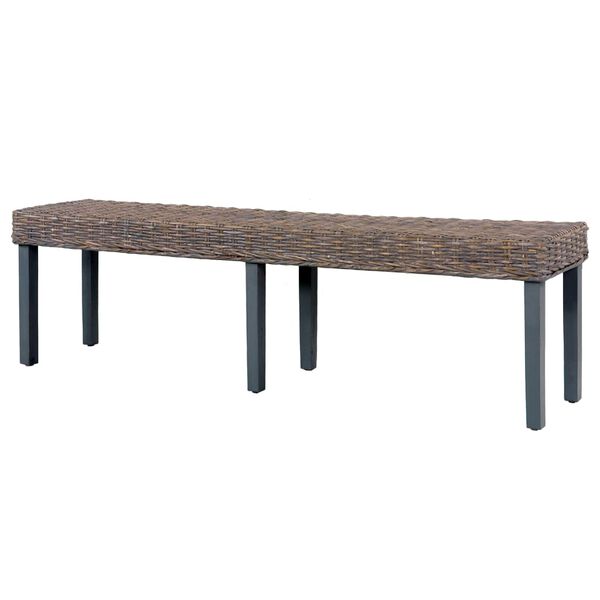 vidaXL Bench Grey Natural kubu rattan, solid mango wood 63 in long