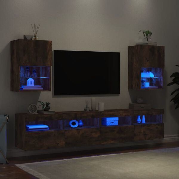 vidaXL TV Cabinet Set of 2 Smoked Oak Engineered Wood, Glass