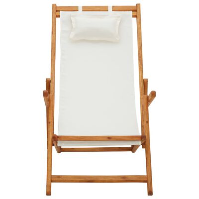 vidaXL Folding Beach Chair Solid Eucalyptus Wood and Fabric Cream