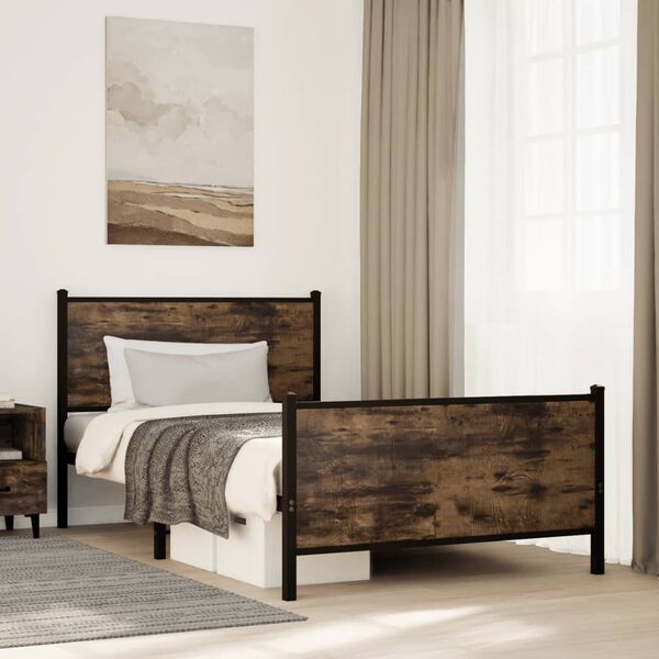 vidaXL Bed Frame Smoked Oak Steel King Single Bed Frame Rectangular