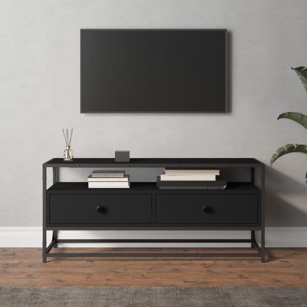 vidaXL TV Cabinet Black Engineered wood and steel Medium TV Cabinet