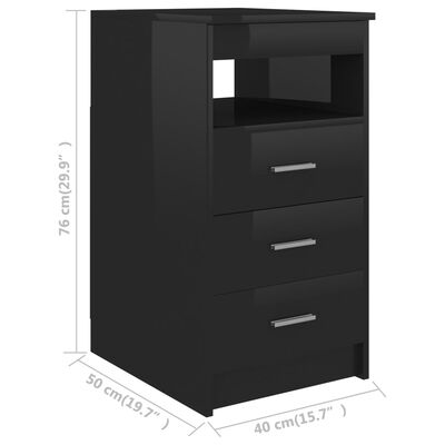 vidaXL Drawer Cabinet Hign Gloss Black 15.7"x19.7"x29.9" Engineered Wood