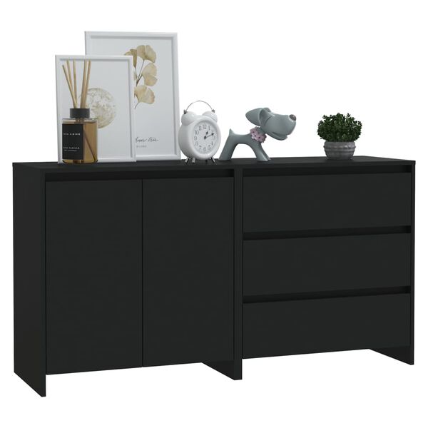 vidaXL Sideboard Set of 2 Black Engineered wood Medium Sideboard