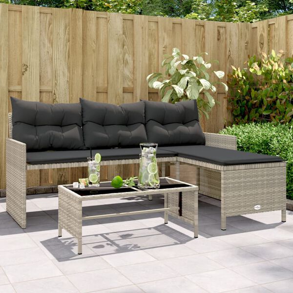 vidaXL Garden Sofa Light Grey PE rattan, powder-coated steel, tempered glass