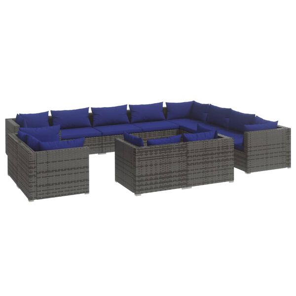 vidaXL Garden Lounge Set Grey PE rattan, powder-coated steel, plastic