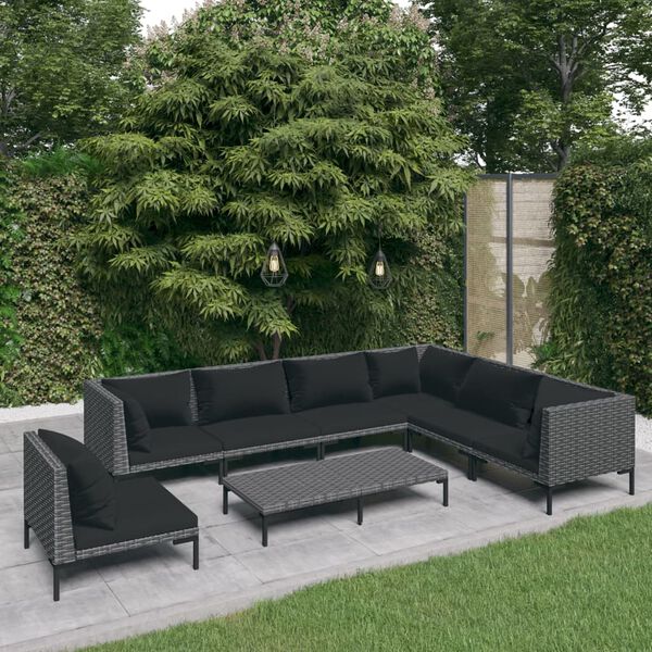 vidaXL Garden Lounge Set Dark Grey Rattan, Black Cushions