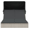 vidaXL Double Sun Lounger with Canopy and Cushions Light Grey Poly Rattan