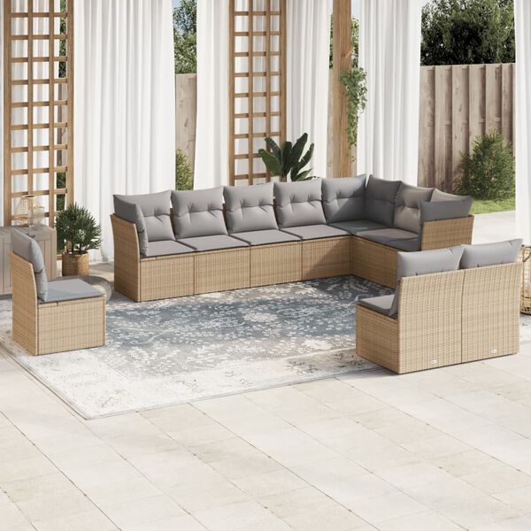 vidaXL Garden Sofa Set Beige PE rattan Large Adjustable Armrests