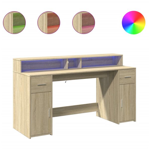 vidaXL Desk with LED Lights Sonoma Oak 63.0x21.7x35.8" Engineered Wood