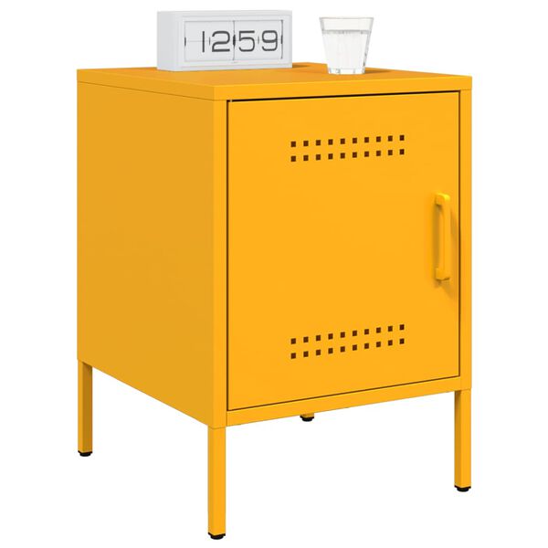 vidaXL Bedside Cabinet Mustard Yellow Steel Small Bedside Cabinet