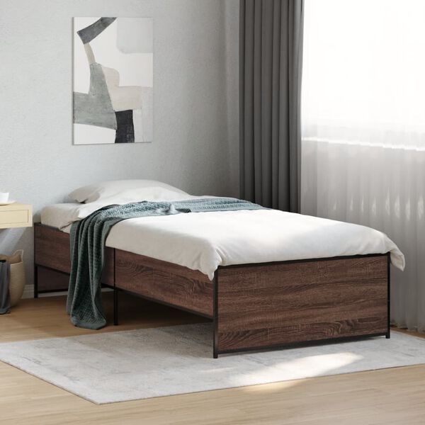 vidaXL Bed Frame Brown Oak Engineered Wood Twin Size Durable Bed Frame