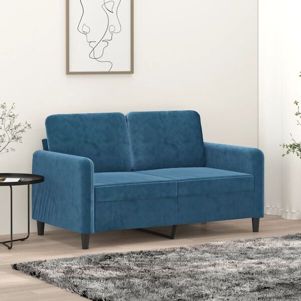 vidaXL 2-seater Sofa Blue Velvet, Metal Standard Seats Many
