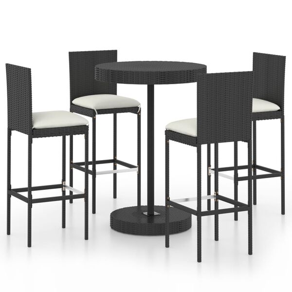 vidaXL Garden Bar Set Black PE rattan, powder-coated steel Footrest