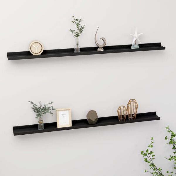 vidaXL Wall Shelf Set of 2 Black MDF 45.3 in wide Wall mounting