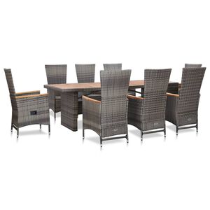 vidaXL Patio Dining Set Set of 9 Grey PE rattan Large Patio Dining Set